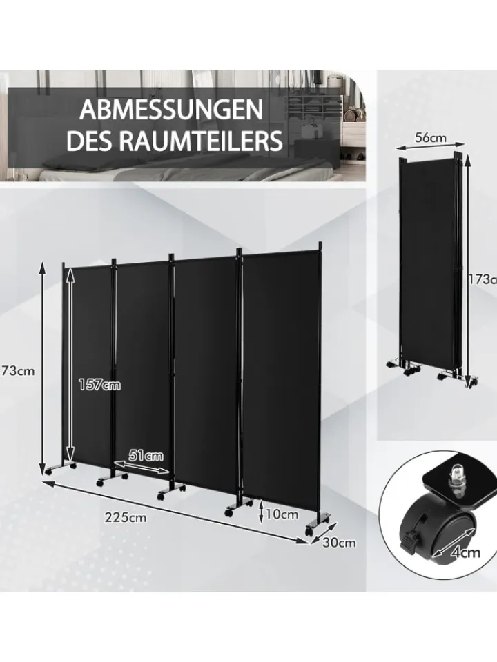 COSTWAY Paravents<Paravent 4 tlg. 173 cm in Schwarz