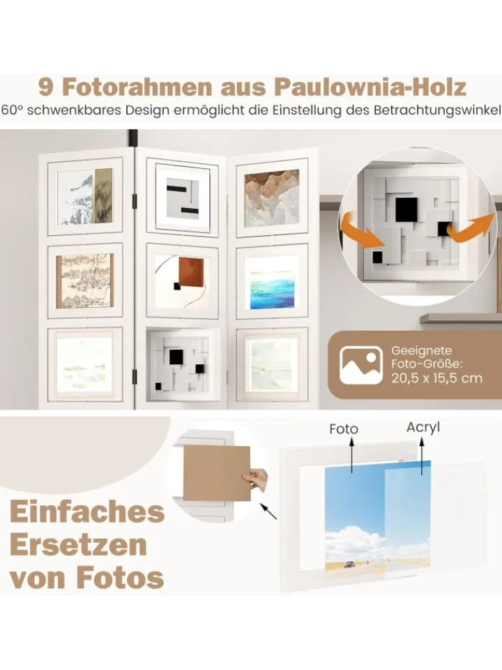 COSTWAY Paravents<Paravent 170 x 121cm in Weiß