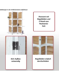 MCW Paravents<Paravent Aberdeen mit Regalböden, Weiß/weiß