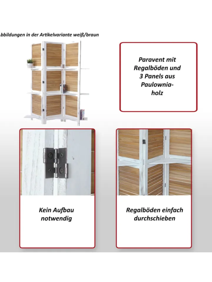 MCW Paravents<Paravent Aberdeen mit Regalböden, Weiß/weiß