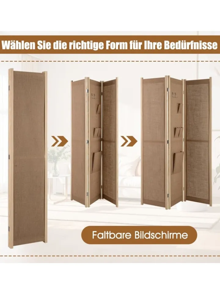 COSTWAY Paravents<Paravent 170cm 3 tlg. Trennwand in Beige