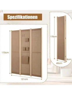 COSTWAY Paravents<Paravent 170cm 3 tlg. Trennwand in Beige
