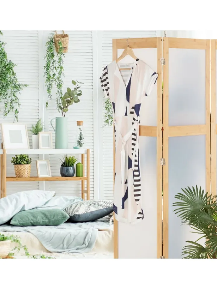relaxdays Paravents<Paravent in Natur/ Weiß - (B)135,5 x (H)168 cm