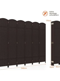 COSTWAY Paravents<Paravent 240x170cm in Braun