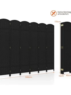 COSTWAY Paravents<Paravent 240x170cm in Schwarz