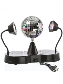 SATISFIRE Lichterketten & Dekobeleuchtung<Party Disco Effekt Spiegelkugel mit 2 Schwanenhals Spots H: 22cm in bunt