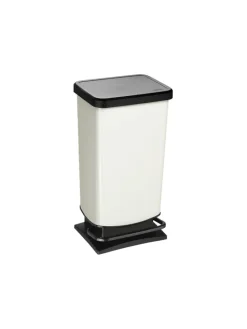Rotho Mülleimer<Paso Mülleimer 40l mit Pedal und Deckel in Cremeweiß metallic