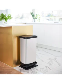 Rotho Mülleimer<Paso Mülleimer 40l mit Pedal und Deckel in Cremeweiß metallic
