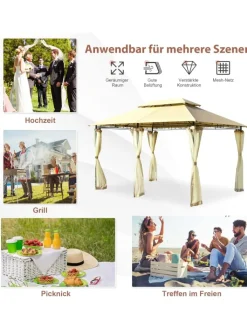 COSTWAY Gartenmöbel<Pavillon Metall 3x4m in Beige