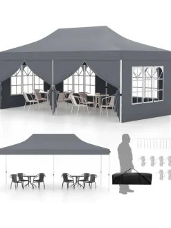 COSTWAY Gartenmöbel<Pavillon 3x6m in Grau