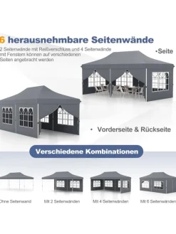COSTWAY Gartenmöbel<Pavillon 3x6m in Grau