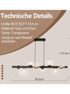 ZMH Decken- & Hängeleuchten<Pendelleuchte 8-flammige G9 in transparent Glas Max.25W