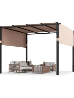 COSTWAY Gartenmöbel<Pergola mit 2 verstellbaren Dächern in Beige