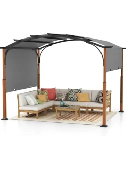 COSTWAY Gartenmöbel<Pergola mit ausziehbarem Dach 3,6x3m in Grau