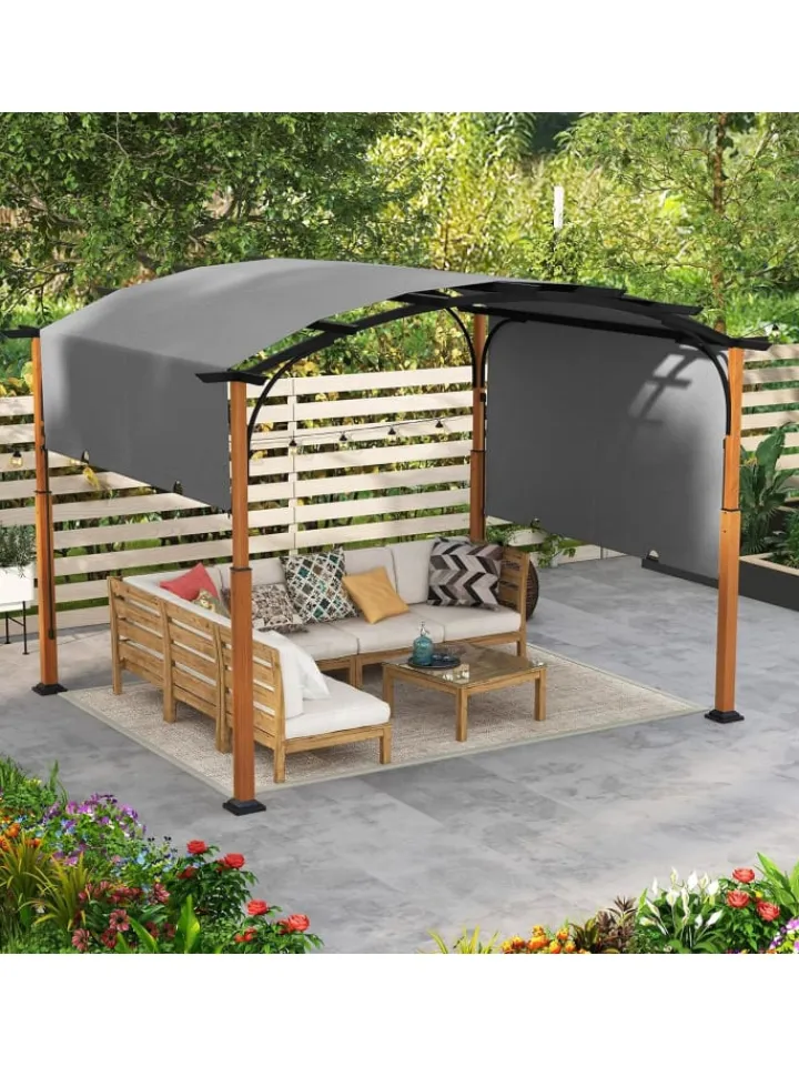 COSTWAY Gartenmöbel<Pergola mit ausziehbarem Dach 3,6x3m in Grau