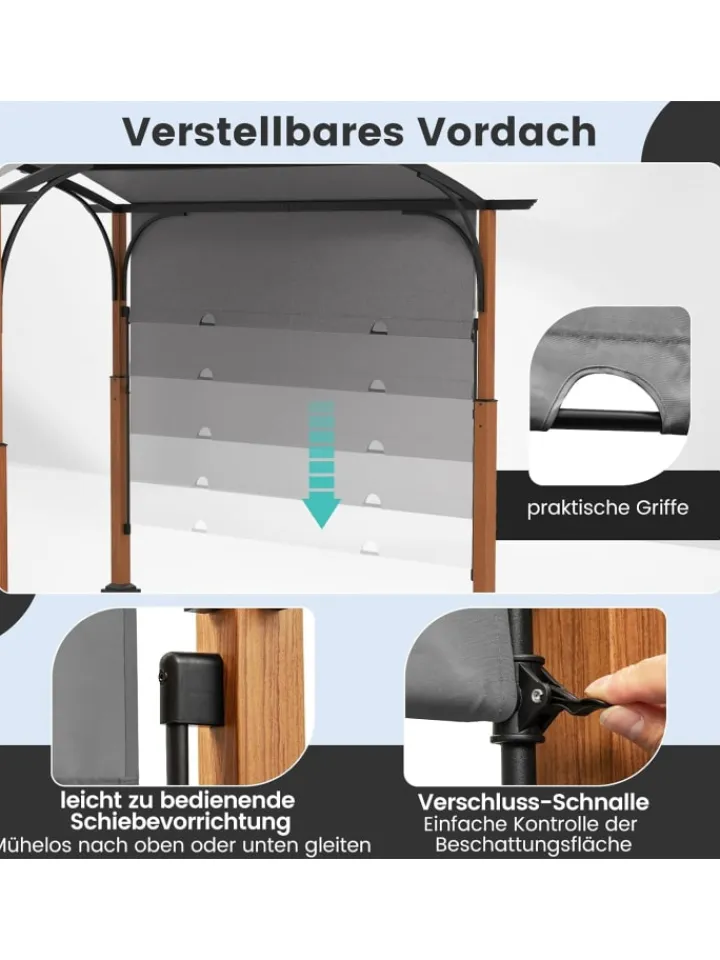 COSTWAY Gartenmöbel<Pergola mit ausziehbarem Dach 3,6x3m in Grau