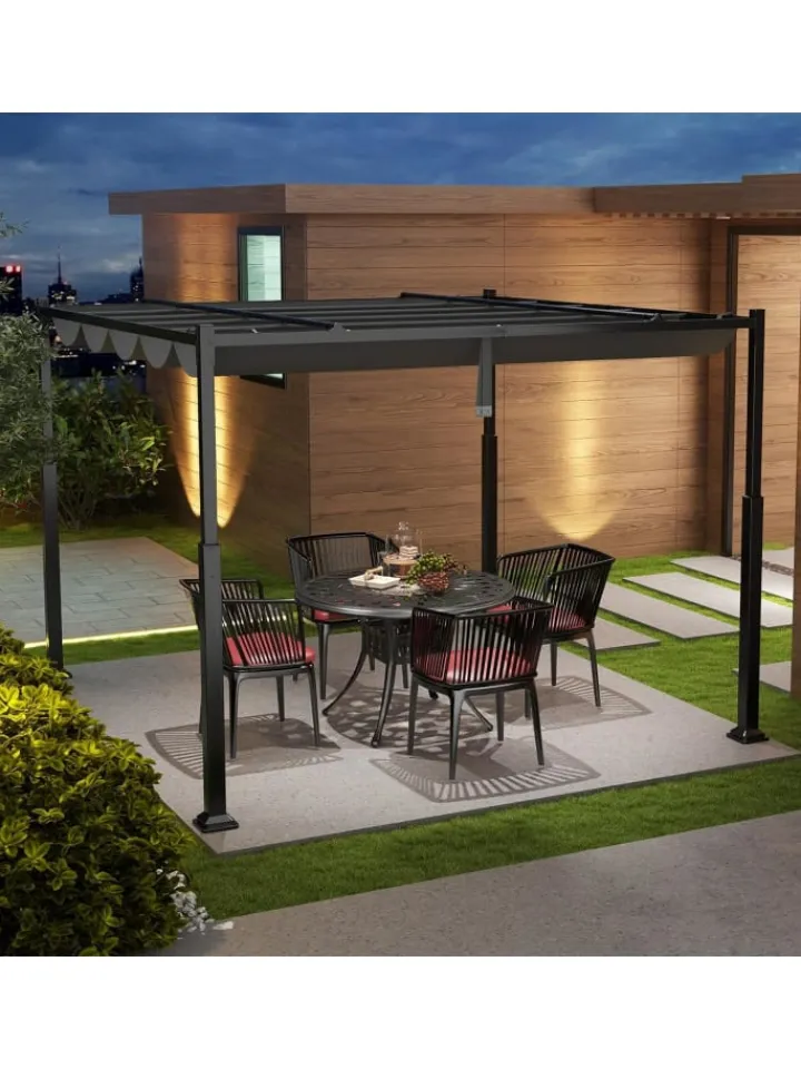 COSTWAY Gartenmöbel<Pergola mit Schiebedach 3,1x3,1m in Grau