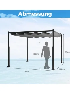 COSTWAY Gartenmöbel<Pergola mit Schiebedach 3,1x3,1m in Grau