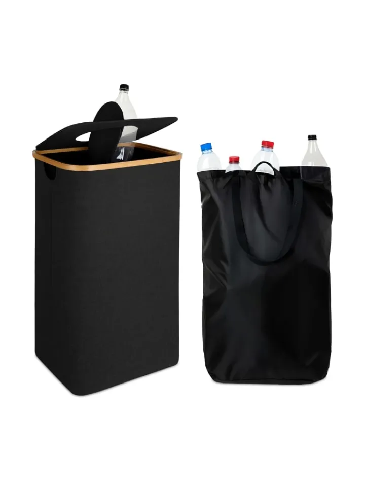 relaxdays Mülleimer<Pfandflaschen Sammelbehälter in Schwarz – 100 l