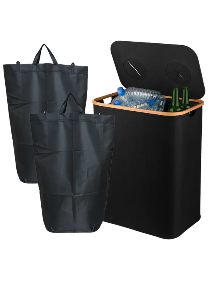relaxdays Mülleimer<Pfandflaschen-Sammelbehälter in Schwarz - 140 Liter