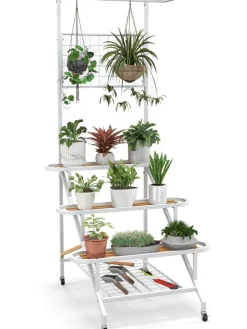 COSTWAY Pflanzen & Zubehör<Pflanzenständer mit Rankgitter 175cm in Weiß