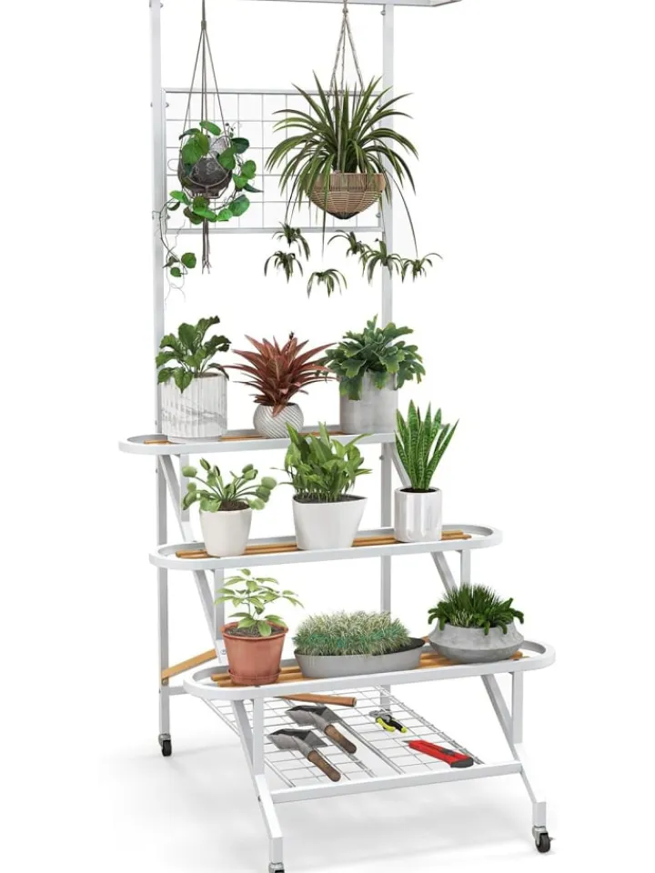 COSTWAY Pflanzen & Zubehör<Pflanzenständer mit Rankgitter 175cm in Weiß