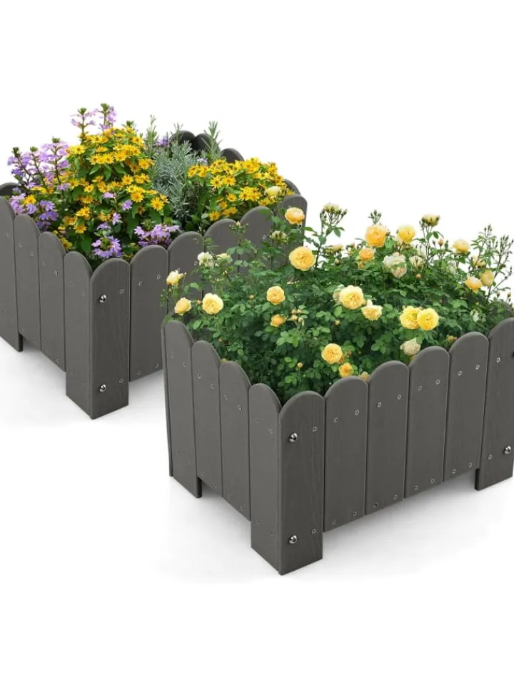 COSTWAY Pflanzen & Zubehör<Pflanzkübel 2er Set HDPE 45x32x30cm in Grau