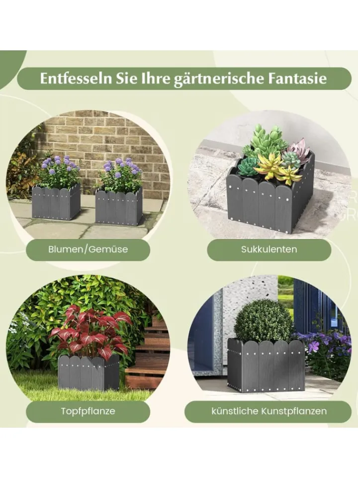 COSTWAY Pflanzen & Zubehör<Pflanzkübel 2er Set HDPE 32x30x25cm in Grau