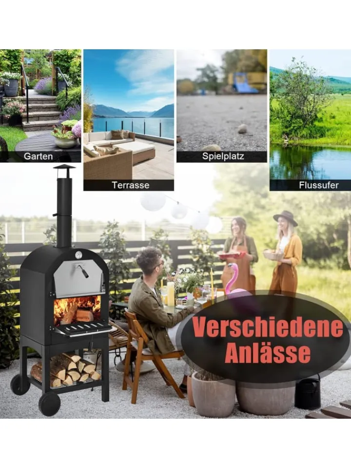 COSTWAY Grillen<Pizzaofen Outdoor in Schwarz