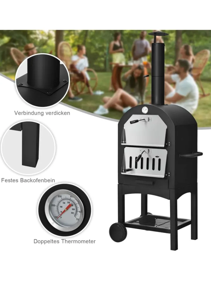 COSTWAY Grillen<Pizzaofen Outdoor in Schwarz