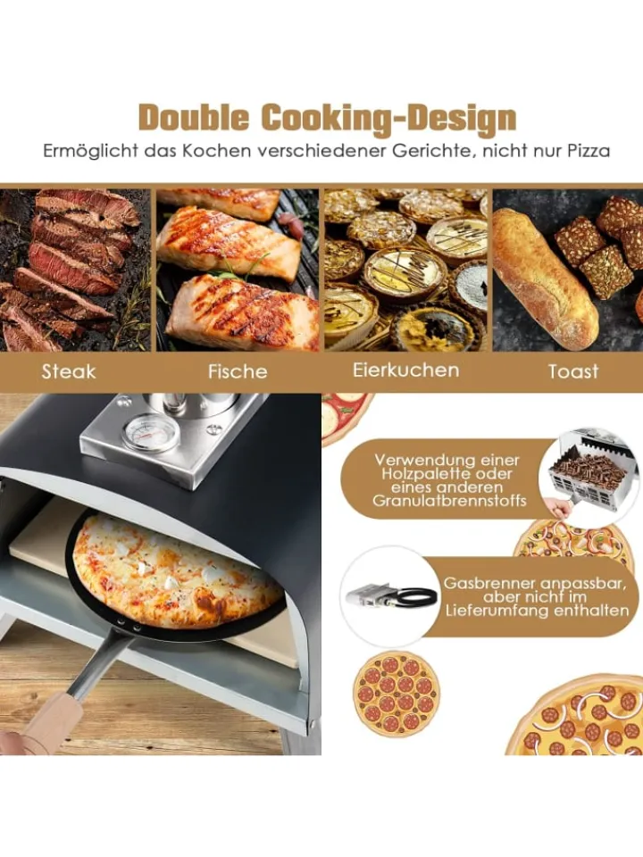 COSTWAY Grillen<Pizzaofen Outdoor in Schwarz