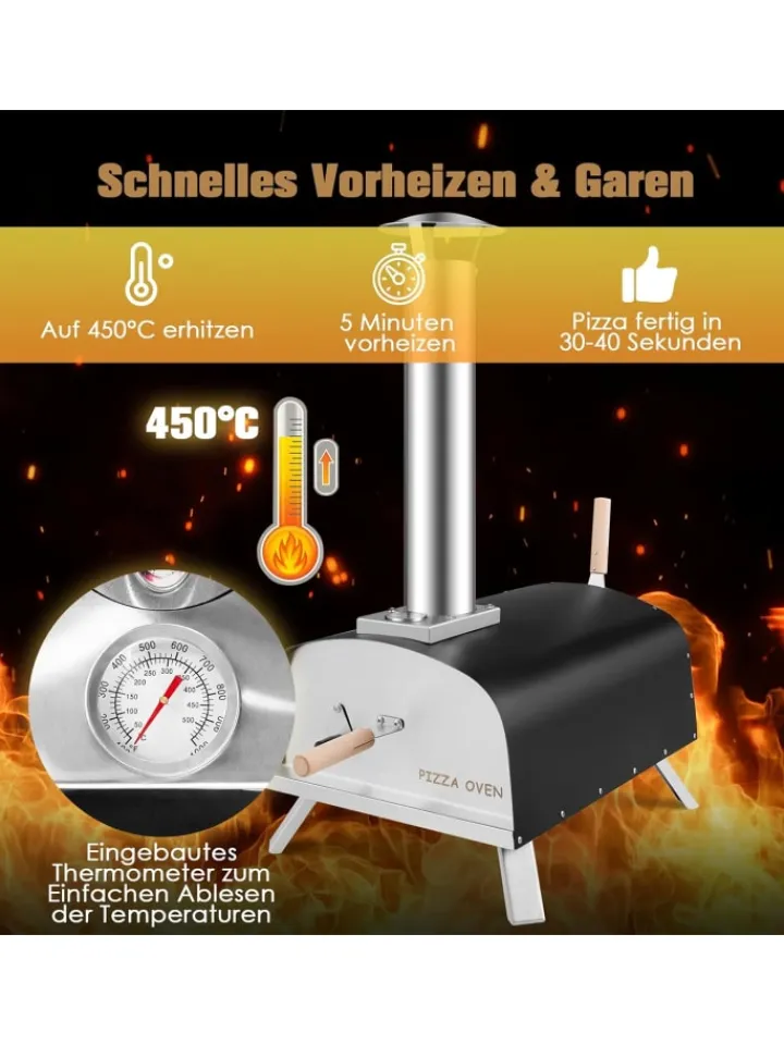 COSTWAY Grillen<Pizzaofen Outdoor in Schwarz