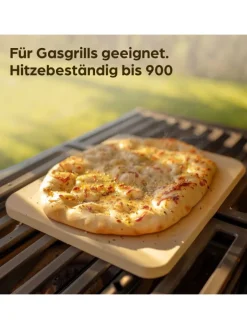 Praknu Grillen<Pizzastein eckig für Backofen und Grill - Für knusprigen Boden -