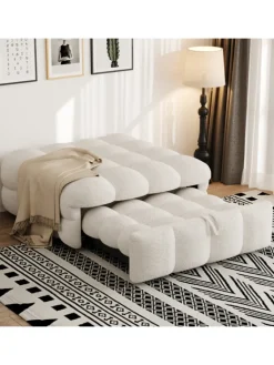 ABRIHOME Betten & Matratzen<Polsterbett in Beige mit ausziehbarer Schlaffunktion und Teddy-Stoff
