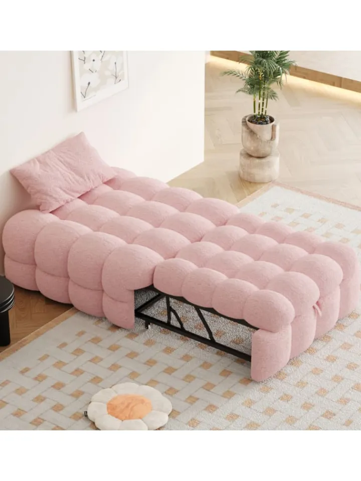 ABRIHOME Betten & Matratzen<Polsterbett in Rosa mit ausziehbarer Schlaffunktion und Teddy-Stoff