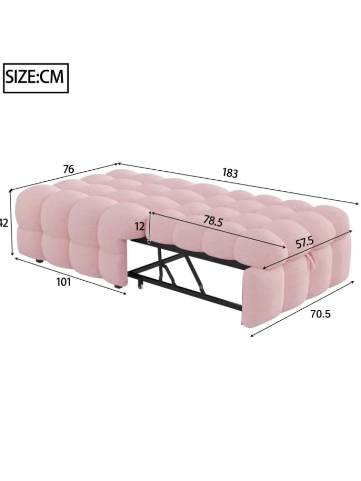 ABRIHOME Betten & Matratzen<Polsterbett in Rosa mit ausziehbarer Schlaffunktion und Teddy-Stoff