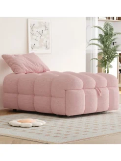 ABRIHOME Betten & Matratzen<Polsterbett in Rosa mit ausziehbarer Schlaffunktion und Teddy-Stoff