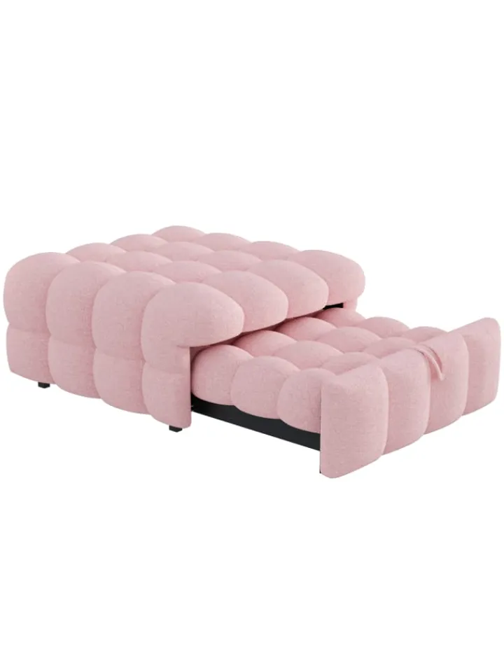 ABRIHOME Betten & Matratzen<Polsterbett in Rosa mit ausziehbarer Schlaffunktion und Teddy-Stoff