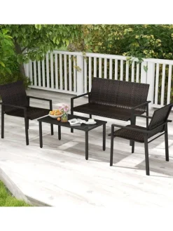 COSTWAY Gartenmöbel<Polyrattan Gartenmöbel 4-tlg Set in Braun
