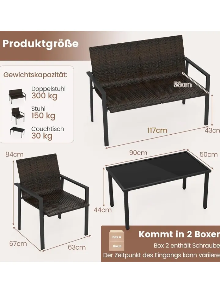 COSTWAY Gartenmöbel<Polyrattan Gartenmöbel 4-tlg Set in Braun