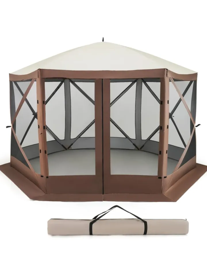 COSTWAY Gartenmöbel<Pop-up Pavillon 3,5x3,5m in Braun