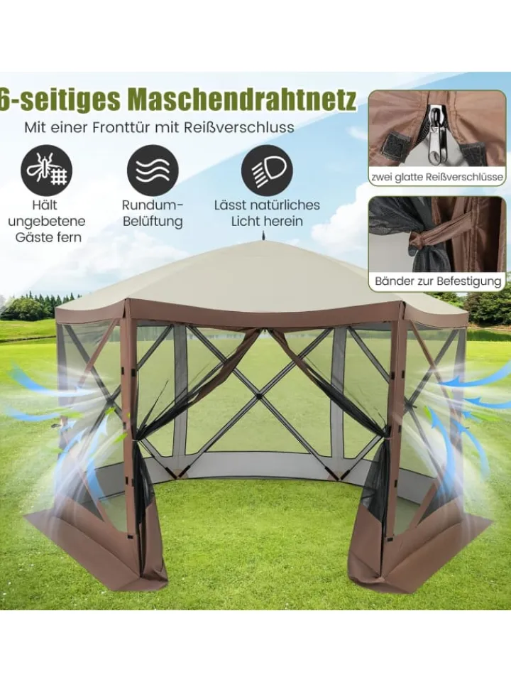 COSTWAY Gartenmöbel<Pop-up Pavillon 3,5x3,5m in Braun