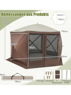 COSTWAY Gartenmöbel<Pop-up Pavillon 3,5x3,5m in Braun