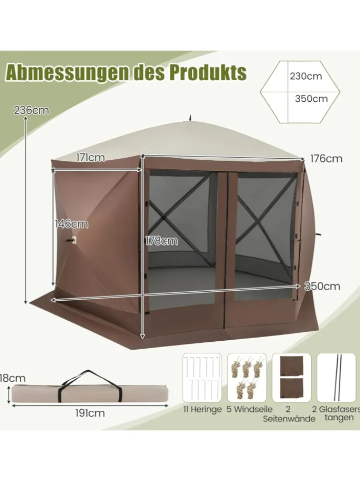 COSTWAY Gartenmöbel<Pop-up Pavillon 3,5x3,5m in Braun