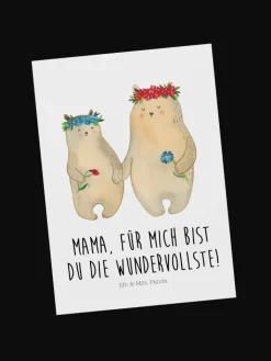 Mr. & Mrs. Panda Partyzubehör & -Dekoration<Postkarte Bären mit Blumenkranz mit Spruch in Weiß