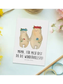 Mr. & Mrs. Panda Partyzubehör & -Dekoration<Postkarte Bären mit Blumenkranz mit Spruch in Weiß