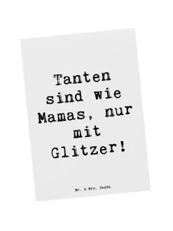 Mr. & Mrs. Panda Partyzubehör & -Dekoration<Postkarte Glitzernde Tante mit Spruch in Weiß