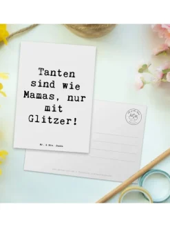 Mr. & Mrs. Panda Partyzubehör & -Dekoration<Postkarte Glitzernde Tante mit Spruch in Weiß