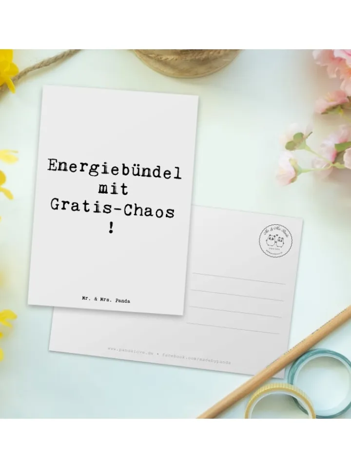 Mr. & Mrs. Panda Partyzubehör & -Dekoration<Postkarte Kinder Energiebündel mit Spruch in Weiß