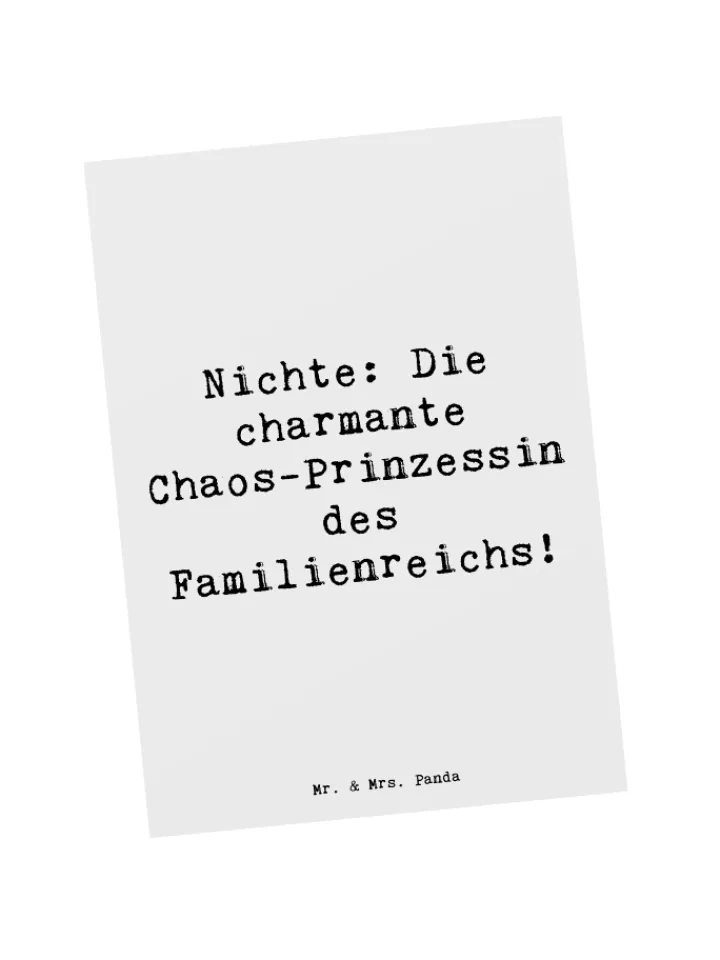 Mr. & Mrs. Panda Partyzubehör & -Dekoration<Postkarte Nichte Chaos-Prinzessin mit Spruch in Weiß